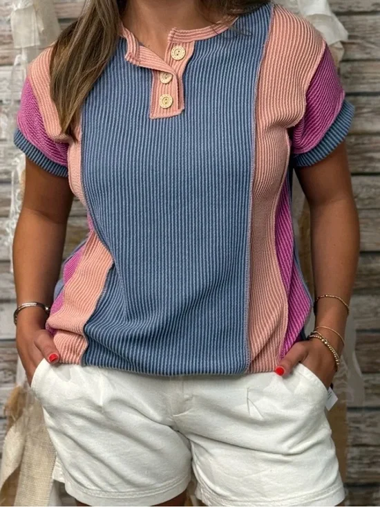 Color Block Ribbed Knit Henley - Picture 3 of 7